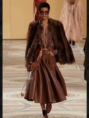 Brown Faux Leather Maxi Skirt - Women